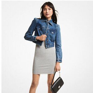 Michael Kors Denim Puff-Sleeve Cropped Jacket